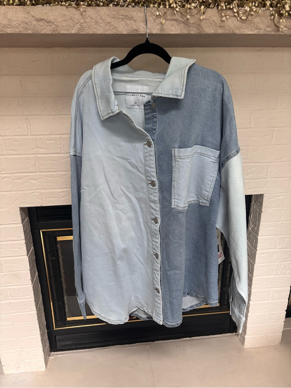 Celebrity Pink Two-Tone Light Blue Denim Button-Down Shirt